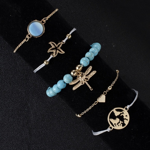 **DARCIE* 5-Pc Blue Dragonfly Fashion Bracelet Set - Picture 1 of 8